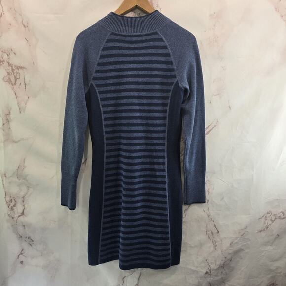 Title Nine Dress Womens XS Blue Stripe Sweater Long Super Power Zip Merino Wool - Picture 5 of 13